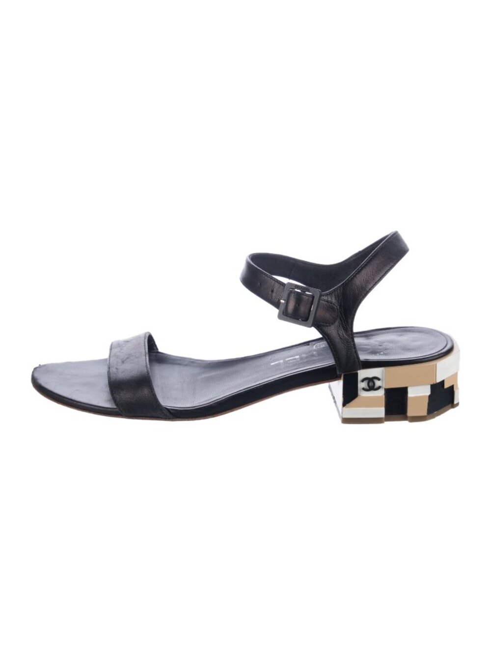 Chanel CC Logo Black Leather Slingback Sandals
